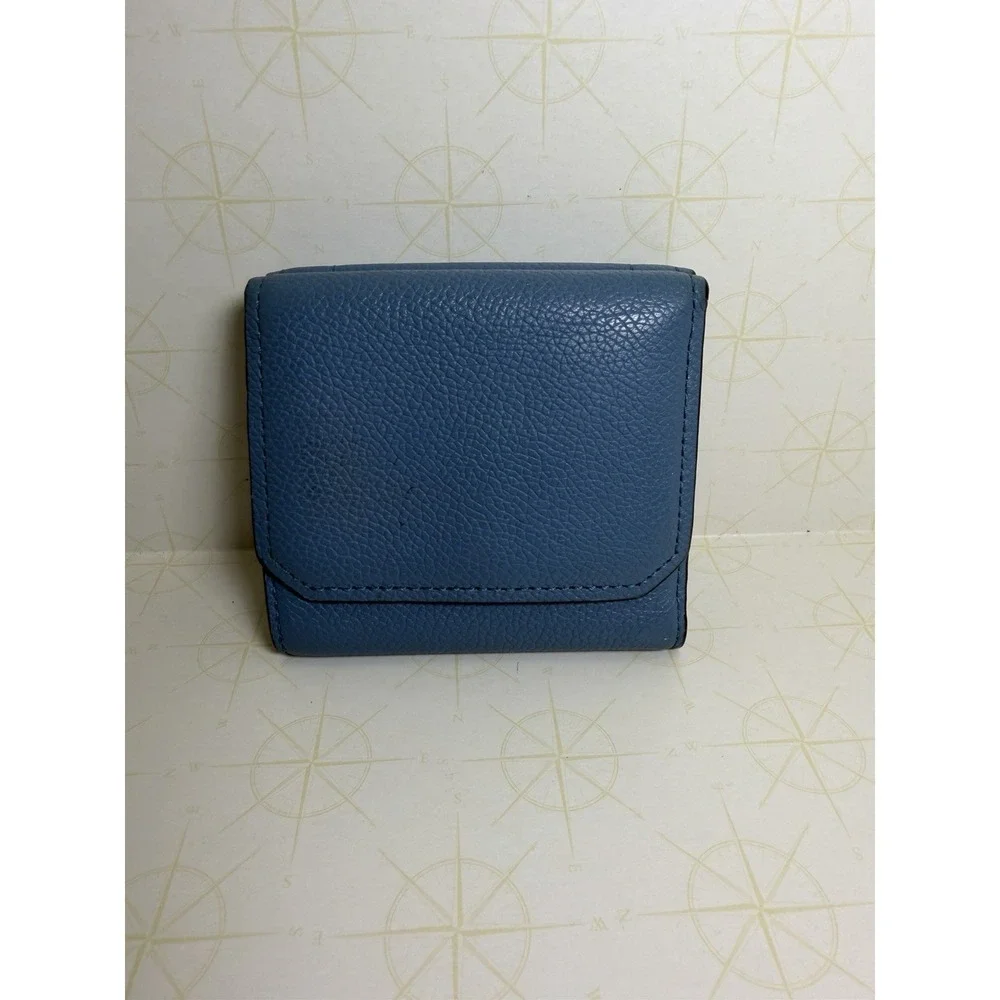 MICHAEL KORS HAYES Trifold Coin Blue Pebble Leather Wallet